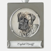 Engels Mastiff (Brindle) schilderen - Dog Art Verzilverd Banner Ornament (Voorkant)
