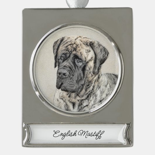 Engels Mastiff (Brindle) schilderen - Dog Art Verzilverd Banner Ornament (Voorkant)
