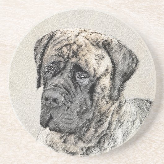 Engels Mastiff (Brindle) schilderen - Dog Art Zandsteen Onderzetter (Voorkant)
