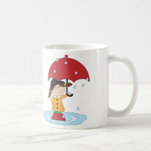Engels meisje met paraplu in regen koffiemok