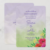 Engels-Moslim Lavendel Aquarel Bloesem Bloemendesi Save The Date (Voorkant / Achterkant)