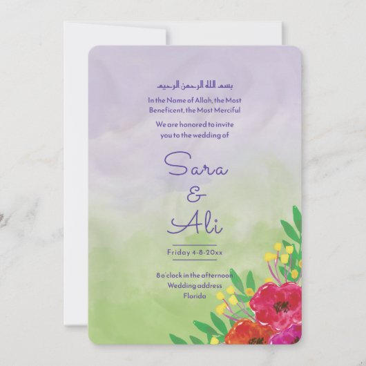 Engels-Moslim Lavendel Aquarel Bloesem Bloemig Save The Date (Voorkant)