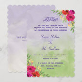 Engels Moslim Lavendel & groene Waterverf Bloemen Save The Date (Voorkant / Achterkant)