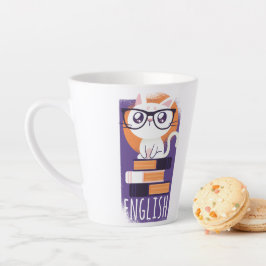 ENGELS ONDERWIJZER Cadeau - Cute Kawaii Kat Paars Latte Mok