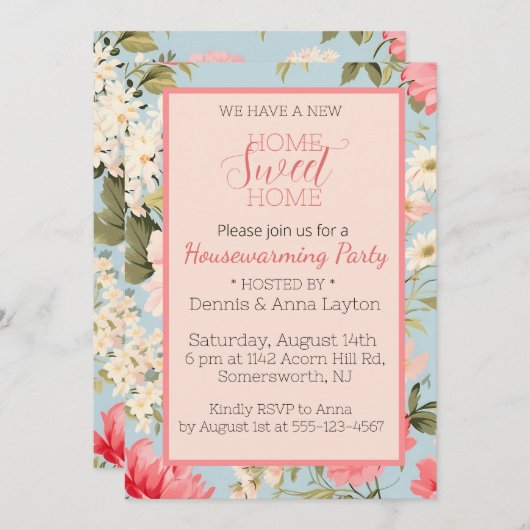 Engels Platteland Bloemen Housewarming Party Kaart (Voorkant / Achterkant)