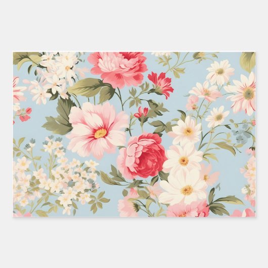 Engels Platteland Bloemtuin en Polka Dots Inpakpapier Vel (Voorkant)