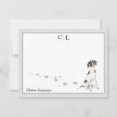 Engels Point Dog Gray Border Monogram & Name Notitiekaartje (Voorkant)