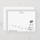 Engels Point Dog Gray Border Monogram & Name Notitiekaartje (Voorkant / Achterkant)