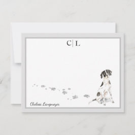Engels Point Dog Gray Border Monogram & Name Notitiekaartje