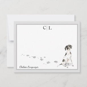 Engels Point Dog Gray Border Monogram & Name Notitiekaartje