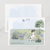 Engels Pointer Dog Butterfly Monogram en naam Notitiekaartje (Voorkant / Achterkant)