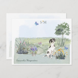 Engels Pointer Dog Butterfly Monogram en naam  Notitiekaartje