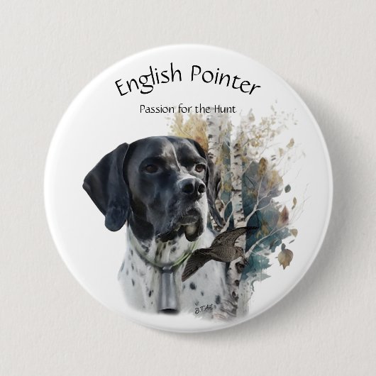 Engels Pointer, Passie voor de jacht, Kunst Ronde Button 7,6 Cm (Voorkant)