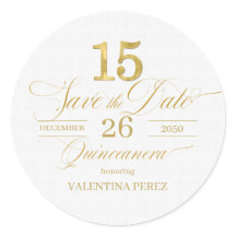 Engels Quinceanera Save the Date in Gold