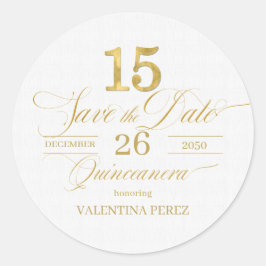 Engels Quinceanera Save the Date in Gold Ronde Sticker