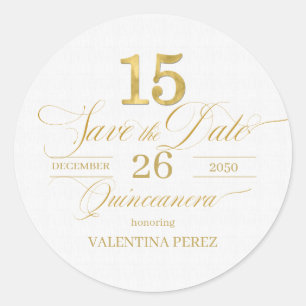 Engels Quinceanera Save the Date in Gold Ronde Sticker