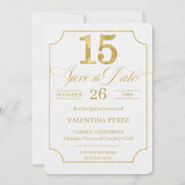 Engels Quinceanera Save the Date in Golden Hues (Achterkant)