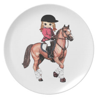 Engels rijdend meisje en paard melamine+bord