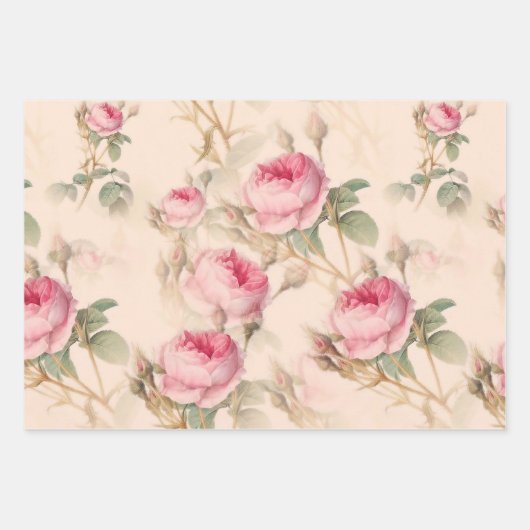 Engels roos, bloemen patroon groot  inpakpapier vel (Voorkant 3)