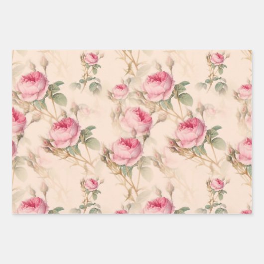 Engels roos, bloemen patroon groot inpakpapier vel (Voorkant)