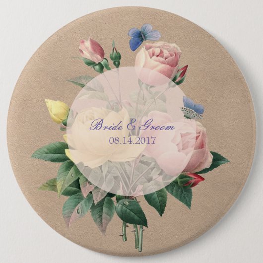Engels Roos Butterfly Garden Wedding Ronde Button 6,0 Cm (Voorkant)