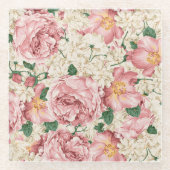 Engels Roos en Hydrangea Flowers Pattern Glazen Onderzetter (Voorkant)