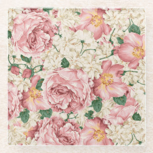  Engels Roos en Hydrangea Flowers Pattern Glazen Onderzetter