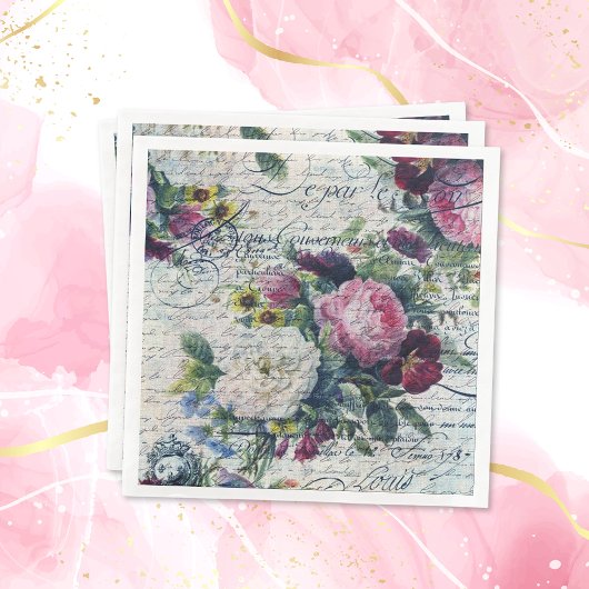 Engels Roos Florals Ephemeral Writers Decoupage Servet