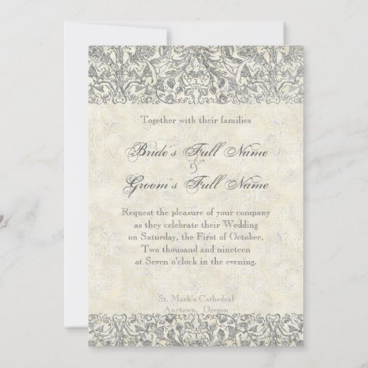 Engels Roos, Peach & Silver bruiloft uitnodiging (Achterkant)