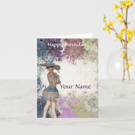 Engels roos Romantisch meisje Verjaardag Kaart (Gele Bloem)