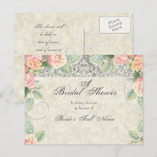 Engels Roos & Silver Bridal Shower Invitation Uitnodiging Briefkaart (Voorkant / Achterkant)