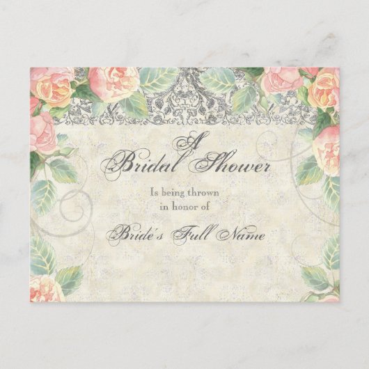 Engels Roos & Silver Bridal Shower Invitation Uitnodiging Briefkaart (Voorkant)