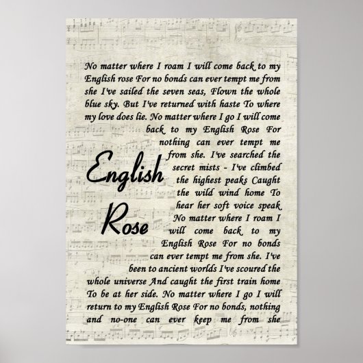 Engels Roos Song Lyric  Script Print (Voorkant)