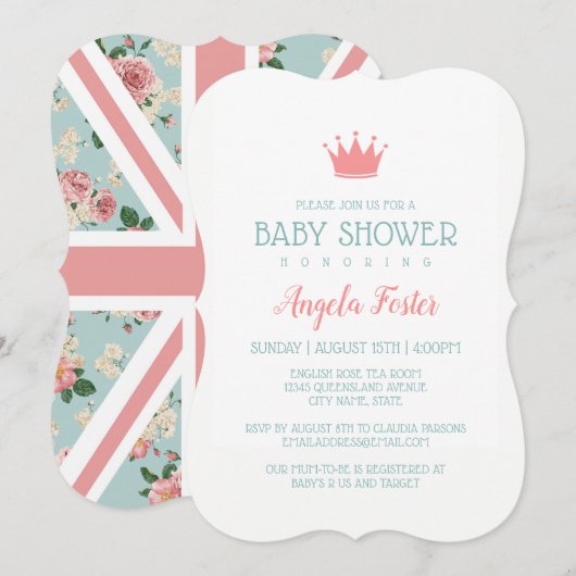 Engels Roos Union Jack Baby shower Kaart (Voorkant / Achterkant)