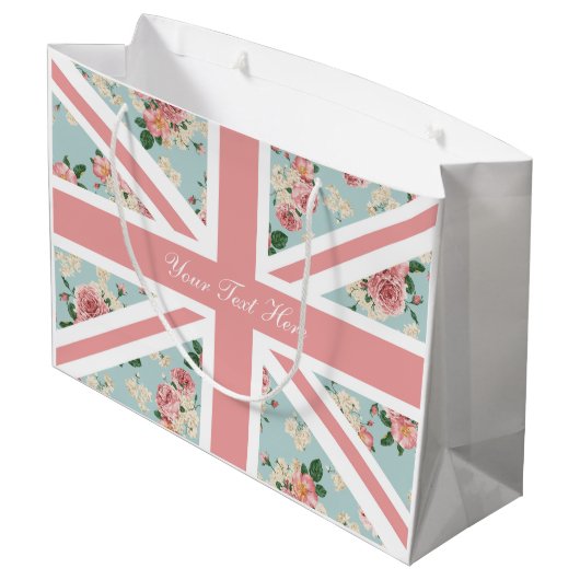 Engels Roos Union Jack Floral Pattern Large Cadeautasje (Achterkant Gekanteld)