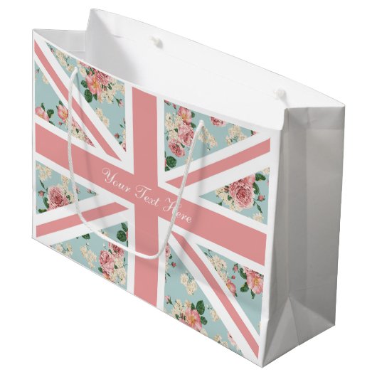 Engels Roos Union Jack Floral Pattern Large Cadeautasje (Voorkant Gekanteld)