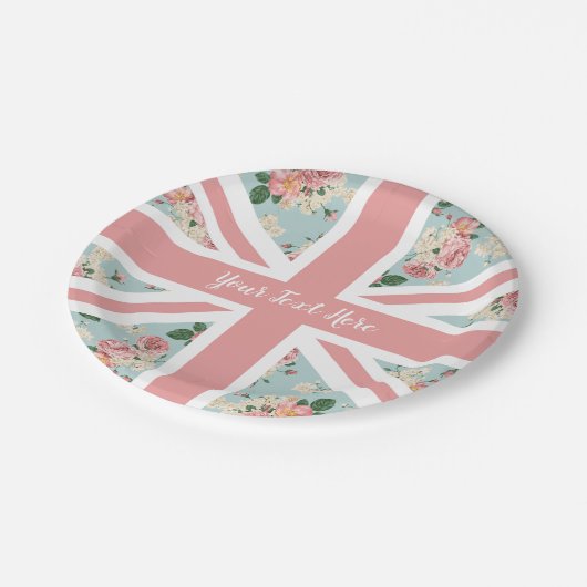 Engels Roos Union Jack Floral Pattern Papieren Bordje (Gekanteld)