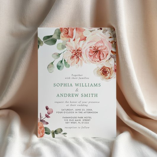 Engels Rose Bouquet bruiloft uitnodiging