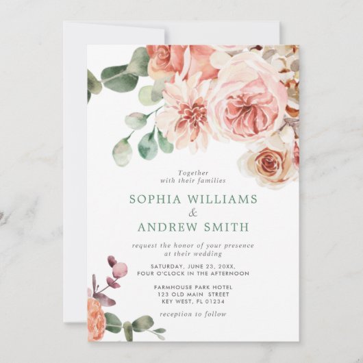 Engels Rose Bouquet bruiloft uitnodiging (Voorkant)