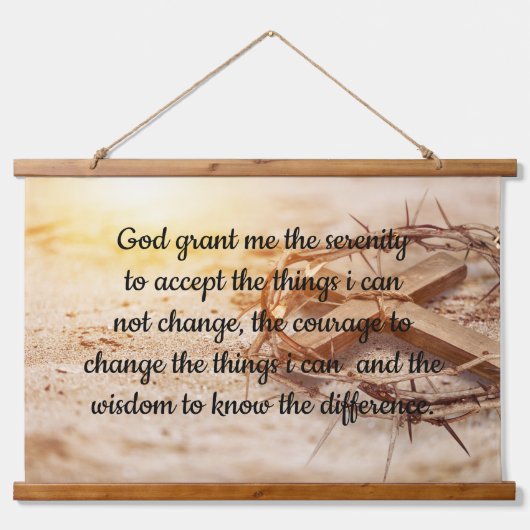Engels Serenity Prayer met Kruis en Kroon Hangend Wandkleed (Voorkant)