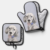 Engels Setter Blue Belton Schilderij Pet Dog Art Ovenwant & Pannenlap Set (Voorkant / Achterkant)