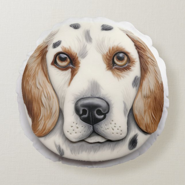Engels Setter Dog 3D geïnspireerd Rond Kussen (Voorkant)