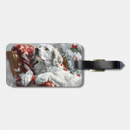 Engels Setter Dog Kerstfeest Bagagelabel (Achterkant horizontaal)