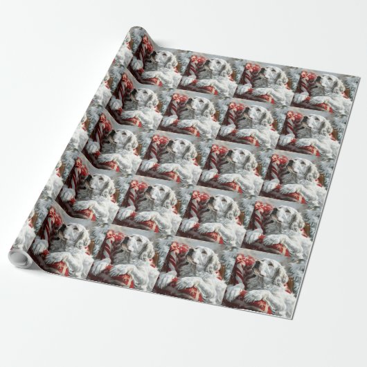 Engels Setter Dog Kerstfeest Cadeaupapier (Uitgerold)