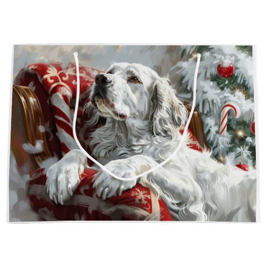 Engels Setter Dog Kerstfeest Groot Cadeauzakje (Voorkant)