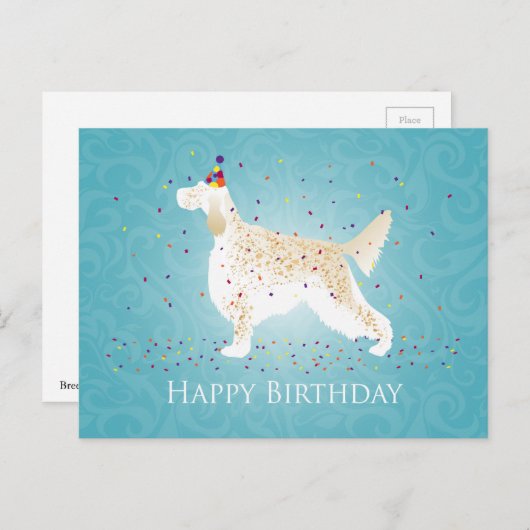 Engels Setter Happy Birthday-ontwerp Briefkaart (Voorkant / Achterkant)