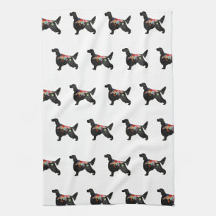 Engels Setter Hondenras Bohemian Floral Silhouett Theedoek