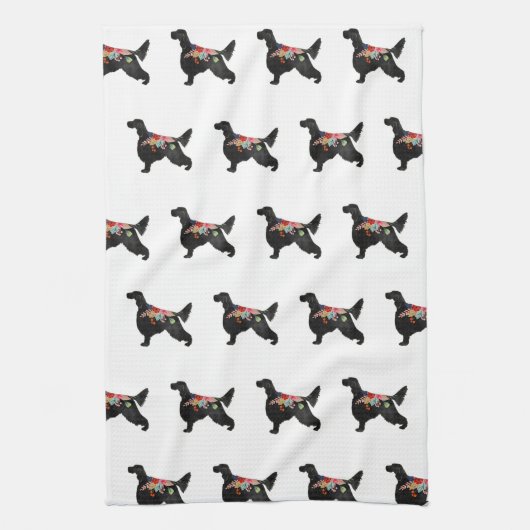 Engels Setter Hondenras Bohemian Floral Silhouett Theedoek (Verticaal)