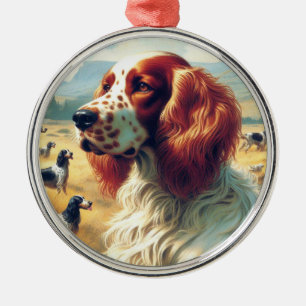 Engels Setter olieverfschilderij Metalen Ornament