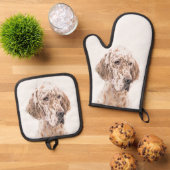 Engels Setter Oranje Belton Schilderij Pet Dog Art Ovenwant & Pannenlap Set (Top down)